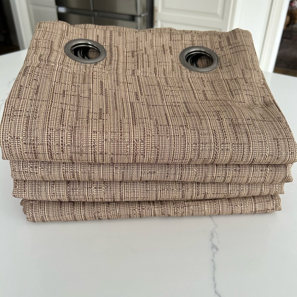Textured Beige Curtains with Grommets